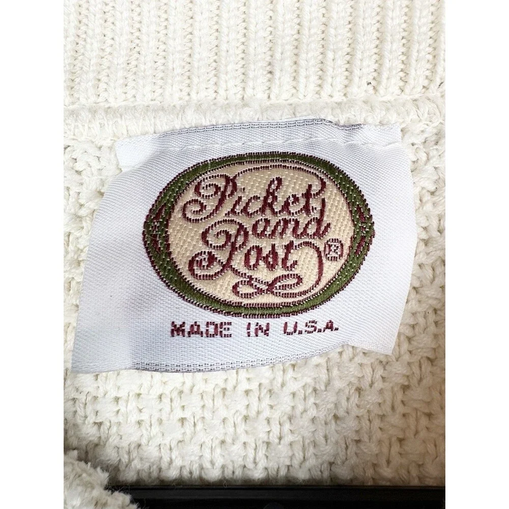 Womens L Vintage Sweater Knit Cream Cotton Grannycore 90s Mom Fisherman Crewneck - Picture 8 of 9